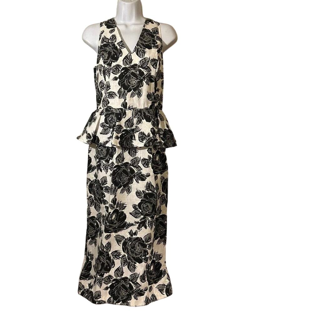 Vtg Italian Dressing Square Peplum, Blk/Wht Cocktail Dress, 40s inspired USA 5/6